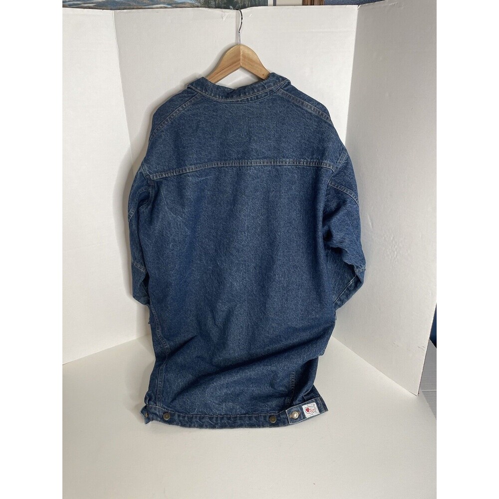 Vintage Hovis Heartland Jeans Denim Trench Coat Duster Women Medium Blue Buttons - Picture 4 of 9